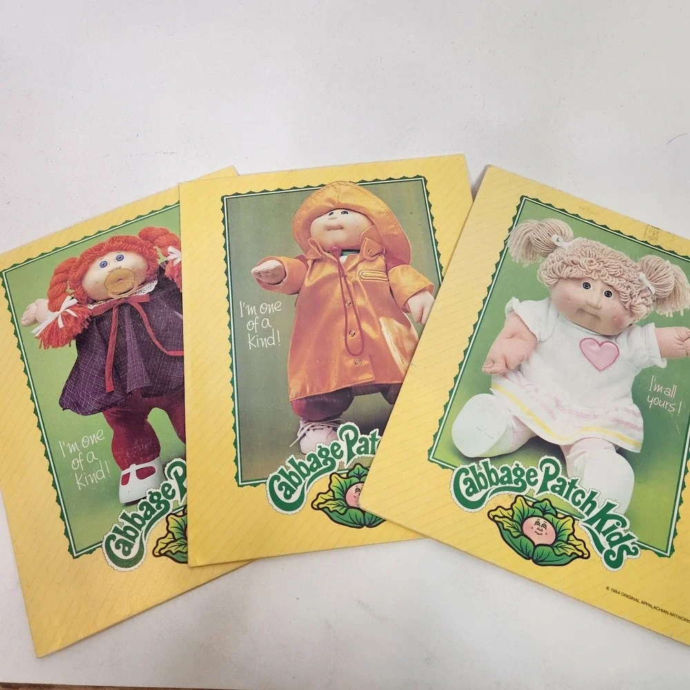 Vintage Cabbage Patch Kids Portfolio Folders Yellow A5 Children's Set Of 3 1984